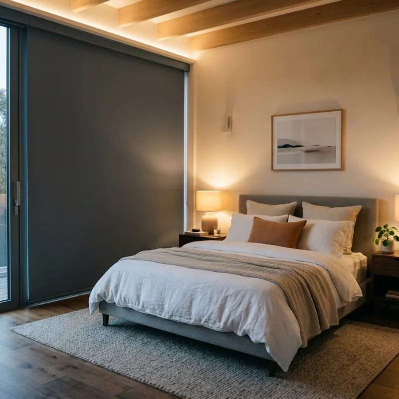 Quarto aconchegante com blackout